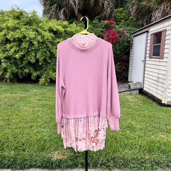 Free People Opposites Attract Floral Oversize Thermal Mesh Mini Dress Size M - Picture 4 of 10